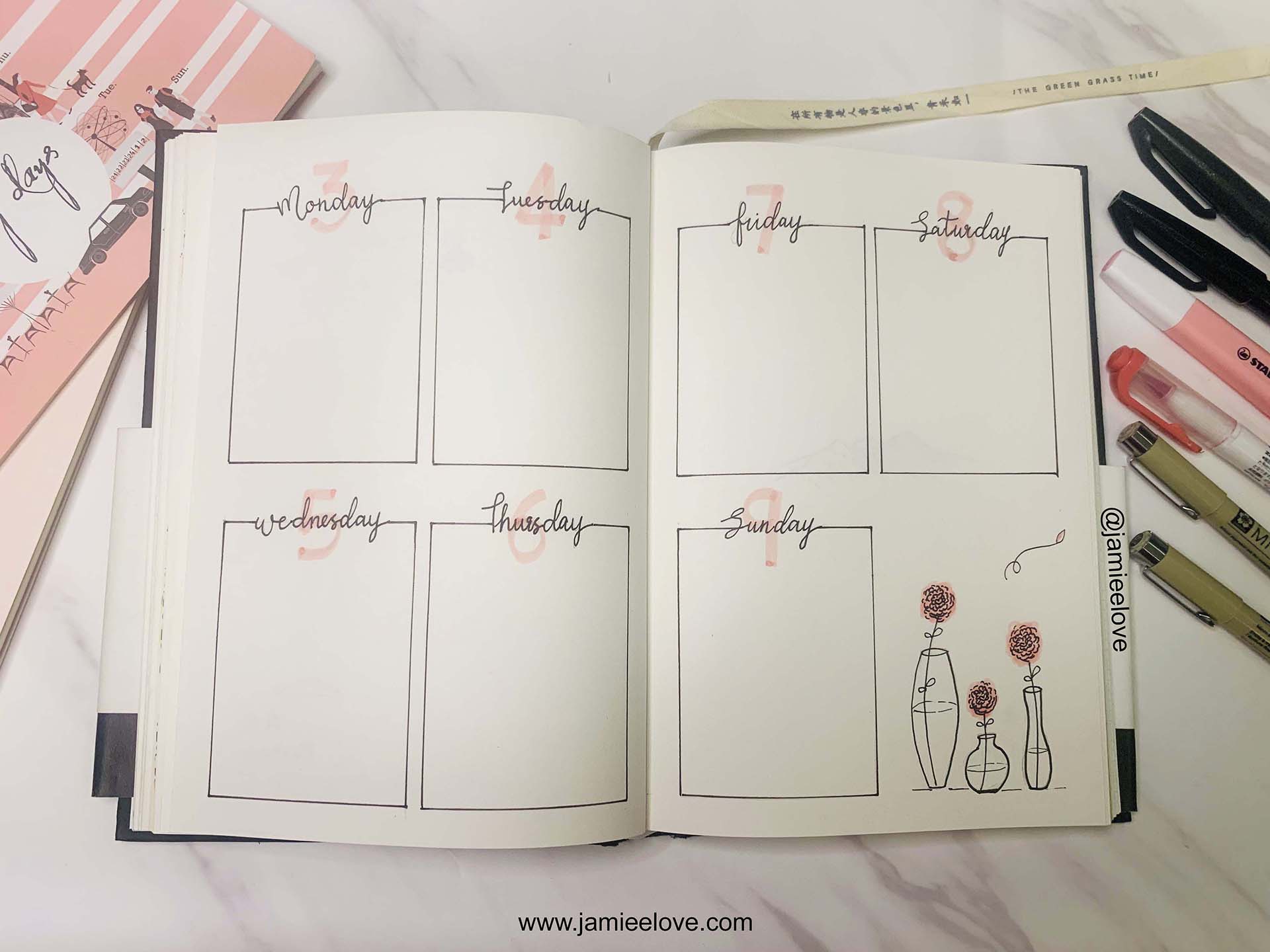 Gratitude Carnation Bullet Journal BUJO Weekyly Planner | 感恩康乃馨子弹笔记周计划